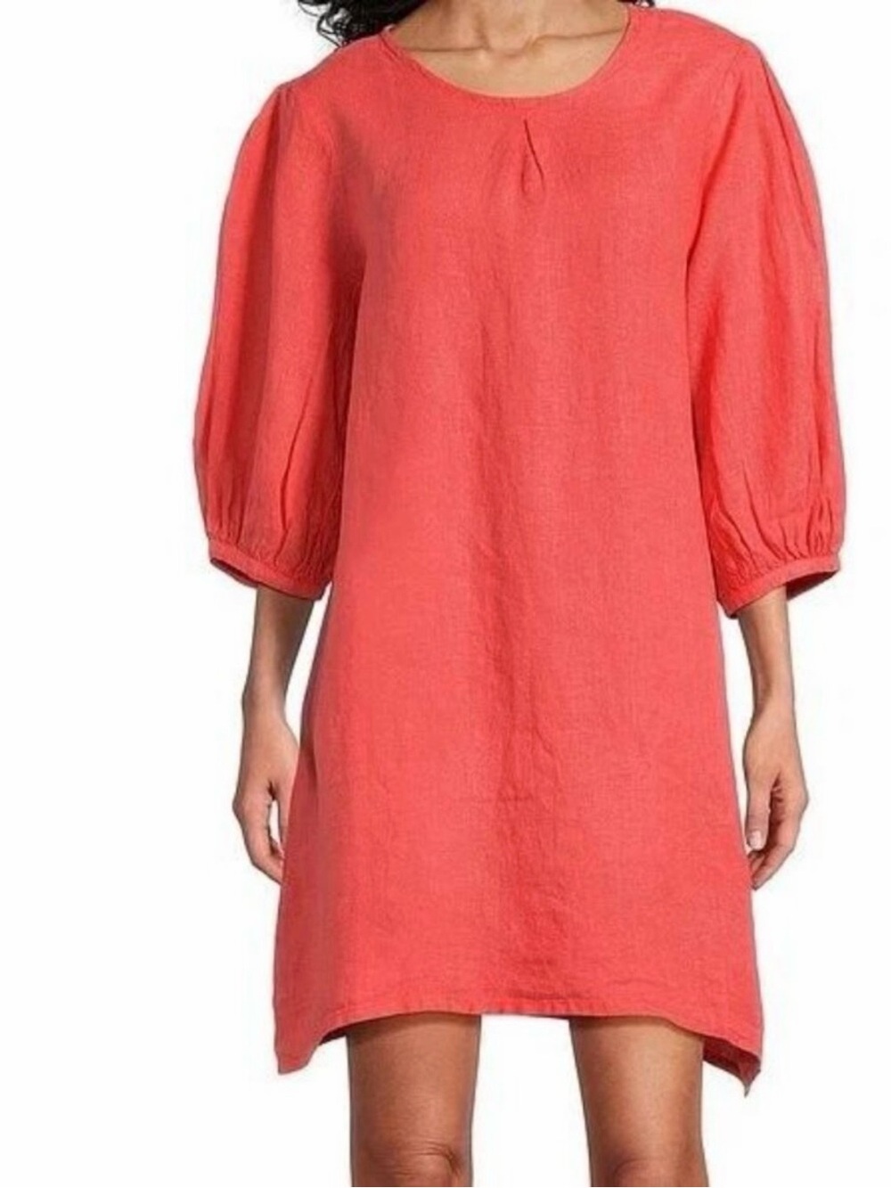 Bryn Walker Lucian Lagenlook 100% Linen Tunic Dress Size S Orange 3/4 Sleeve